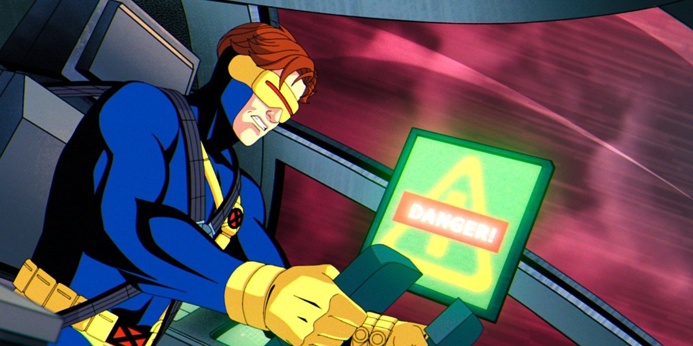 Cyclops in the captain's seat of the plummeting Blackbird in X-Men '97