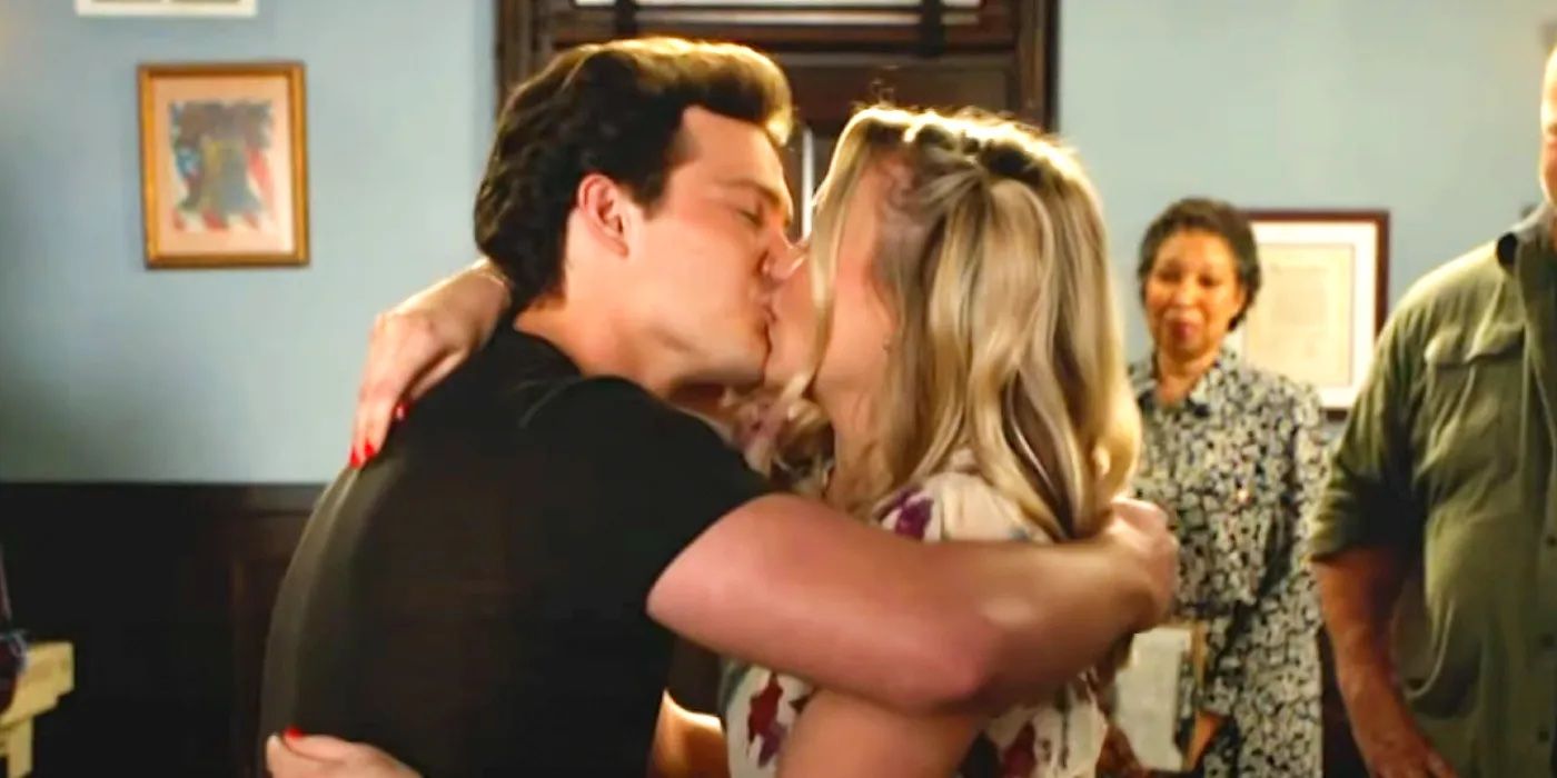 Georgie and Mandy kiss at their wedding on Young Sheldon