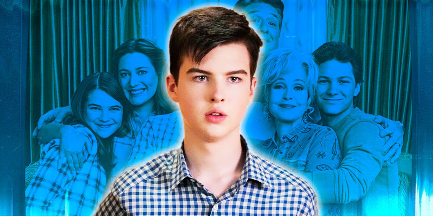 Iain Armitage as Young Sheldon Cooper with his family in the background