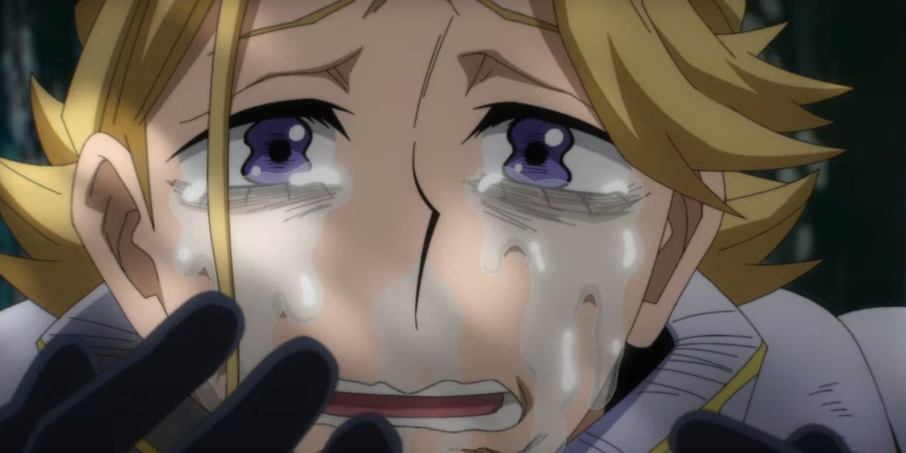 yuga aoyama is crying in his hero costume