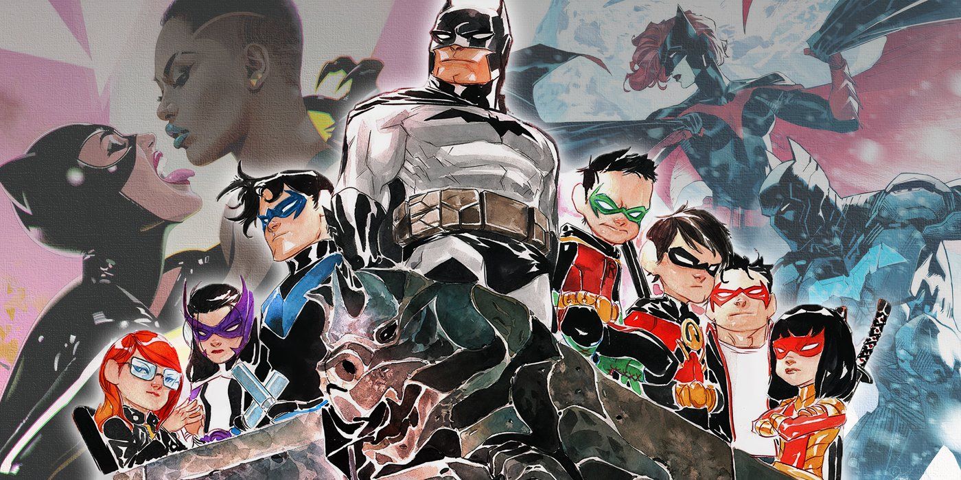 Li'l Gotham's Bat-Family with Catwoman & Onyx and Batwoman & Batwing in the background from DC Comics