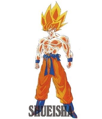 Arte conceitual de Super Saiyan Goku com olhos vermelhos por Akira Toriyama