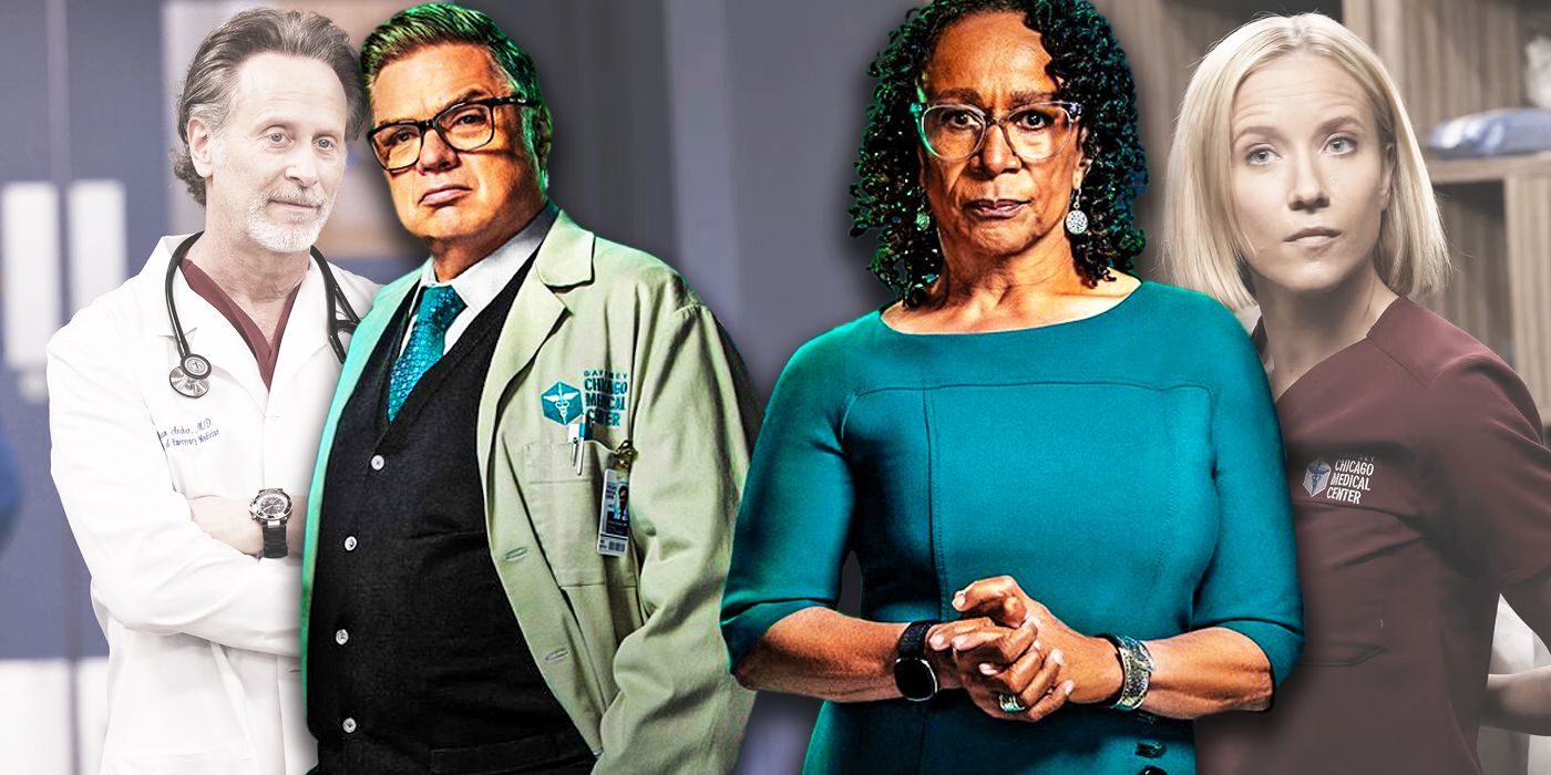 Chicago Med's Dr. Charles (actor Oliver Platt) and Sharon Goodwin in front of Archer and Asher