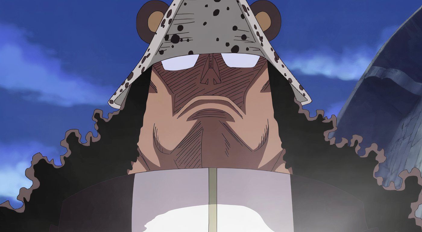 Bartholomew Kuma from One Piece staring rather solemnly in Thriller Bark
