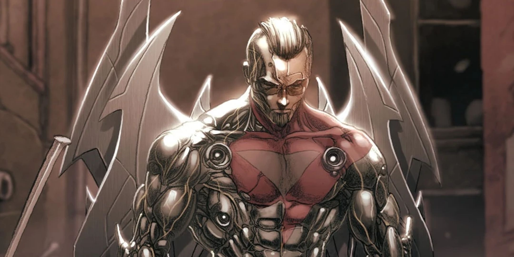 Bastian standing with his head down and his metallic wings pushed back in X-Force 26