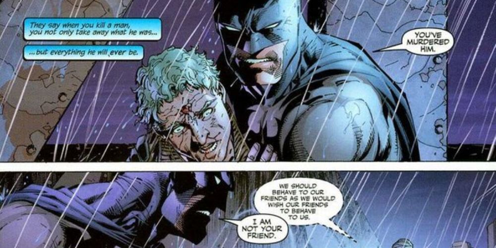 Batman está segurando um homem morto em Batman: Hush.