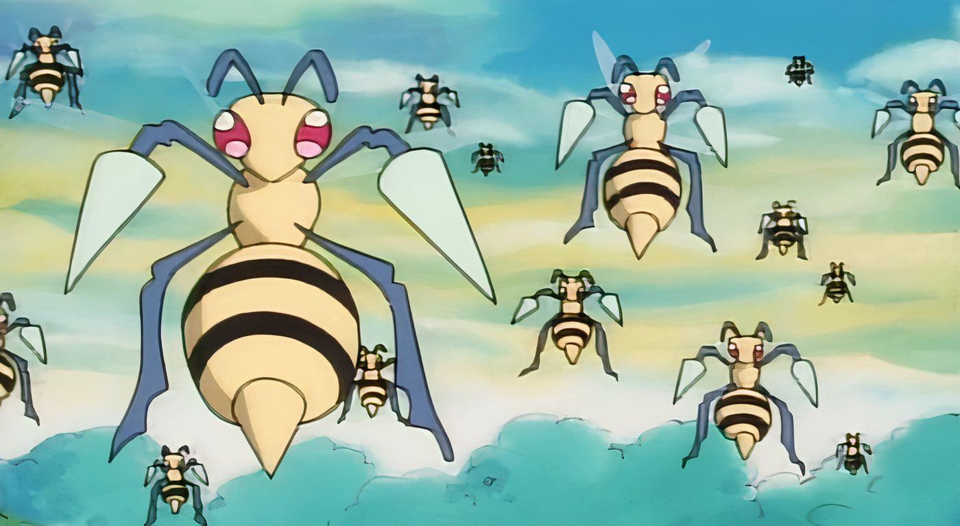 Um enxame de Beedrill do anime Pokémon original