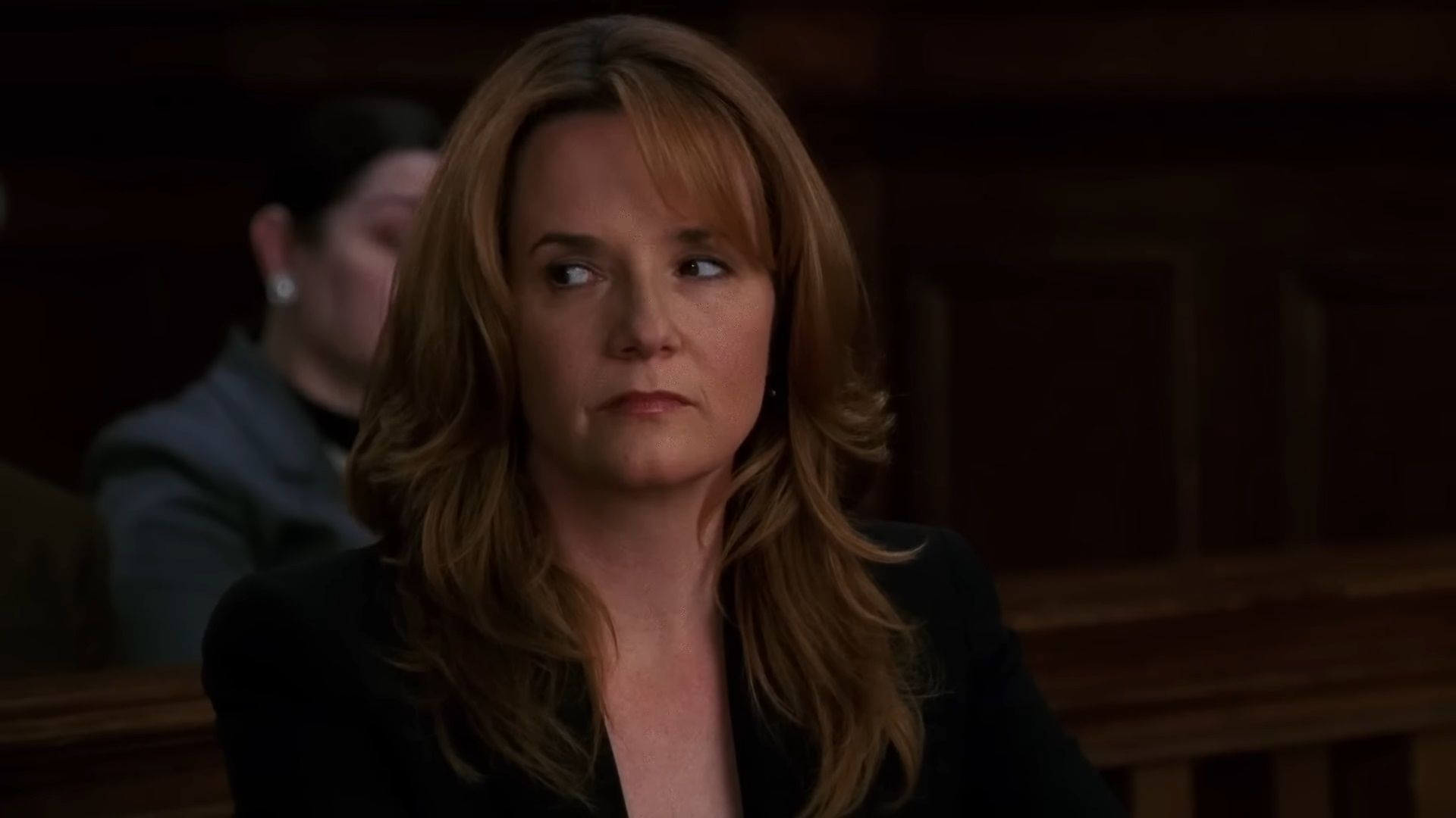 Lea Thompson as Michelle, sitting in court in SVU's episode Birthright