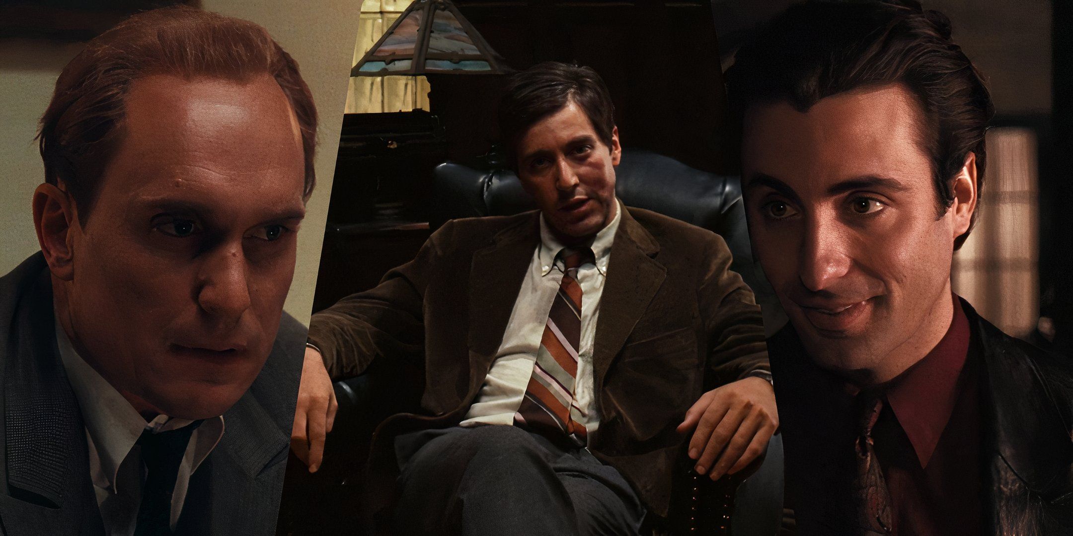 Tom Hagen, Michael Corleone and Vincent Corleone from the Godfather trilogy