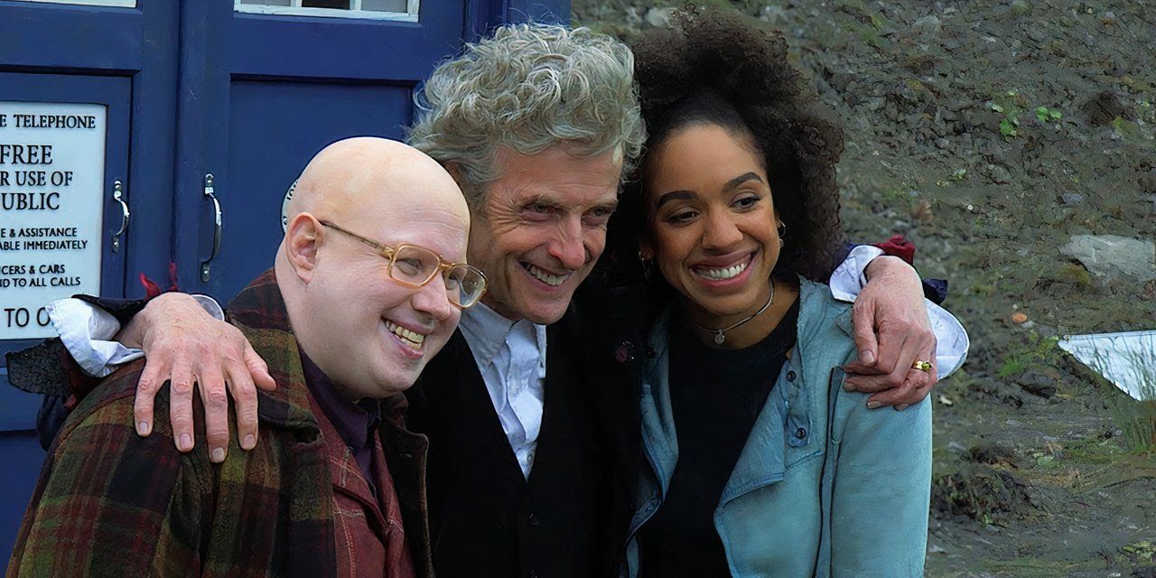 The Twelfth Doctor meets Glass Avatars of Bill Potts and Nardole in Doctor Who: Twice Upon A Time.