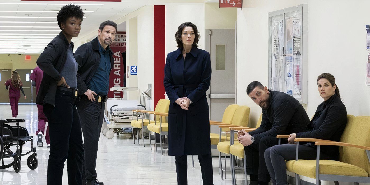 FBI Special Agent in Charge Isobel Castille (Alana De La Garza), FBI Assistant Special Agent In Charge Jubal Valentine (Jeremy Sisto), and Special Agents Tiffany Wallace (Katherine Renee Kane ), Omar Adom 'OA' Zidan (Zeeko Zaki) and Maggie Bell (Missy Peregrym) gathered in a hospital waiting room in FBI episode "God Complex"