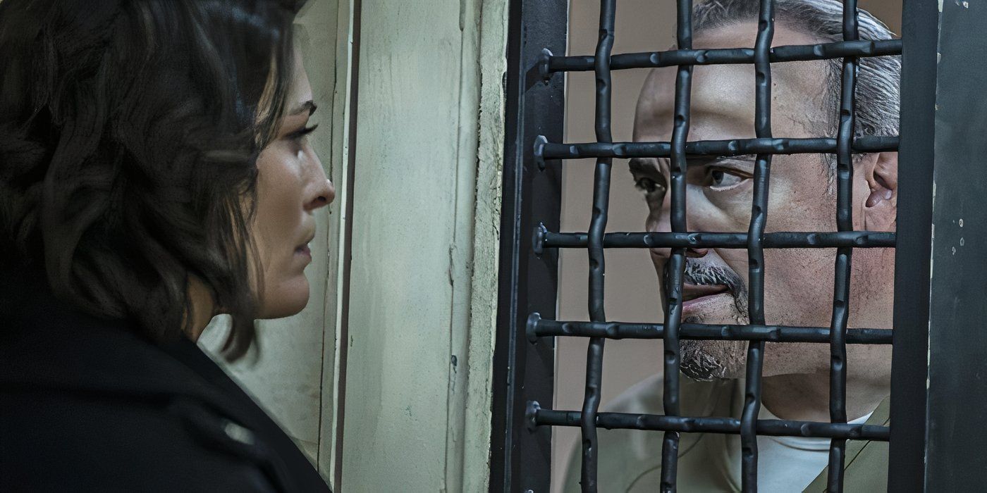 FBI Special Agent in Charge Isobel Castille (Alana De La Garza) speaking to an imprisoned Antonio Vargas (David Zayas) in FBI episode "Unfinished Business"