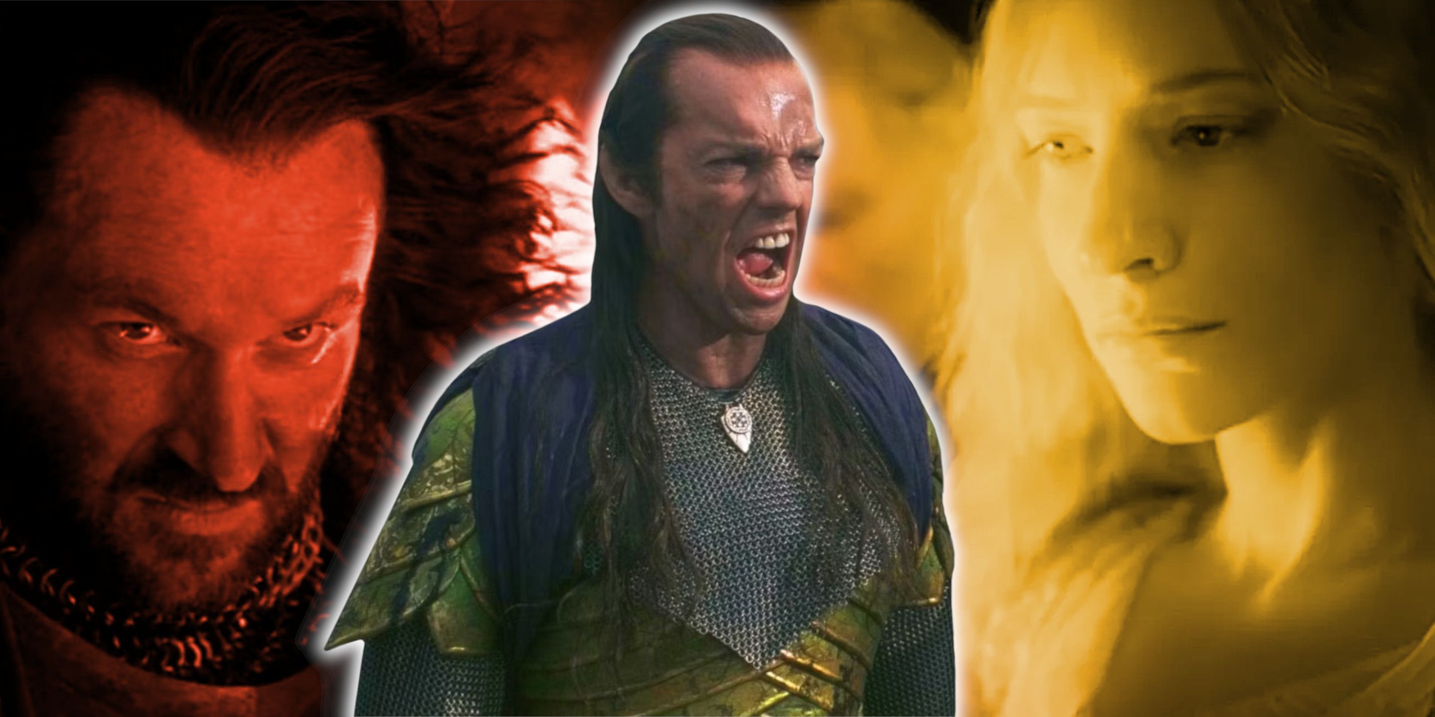 Elrond in front of Isildur and Galadriel from The Lord of the Rings: The Fellowship of the Ring