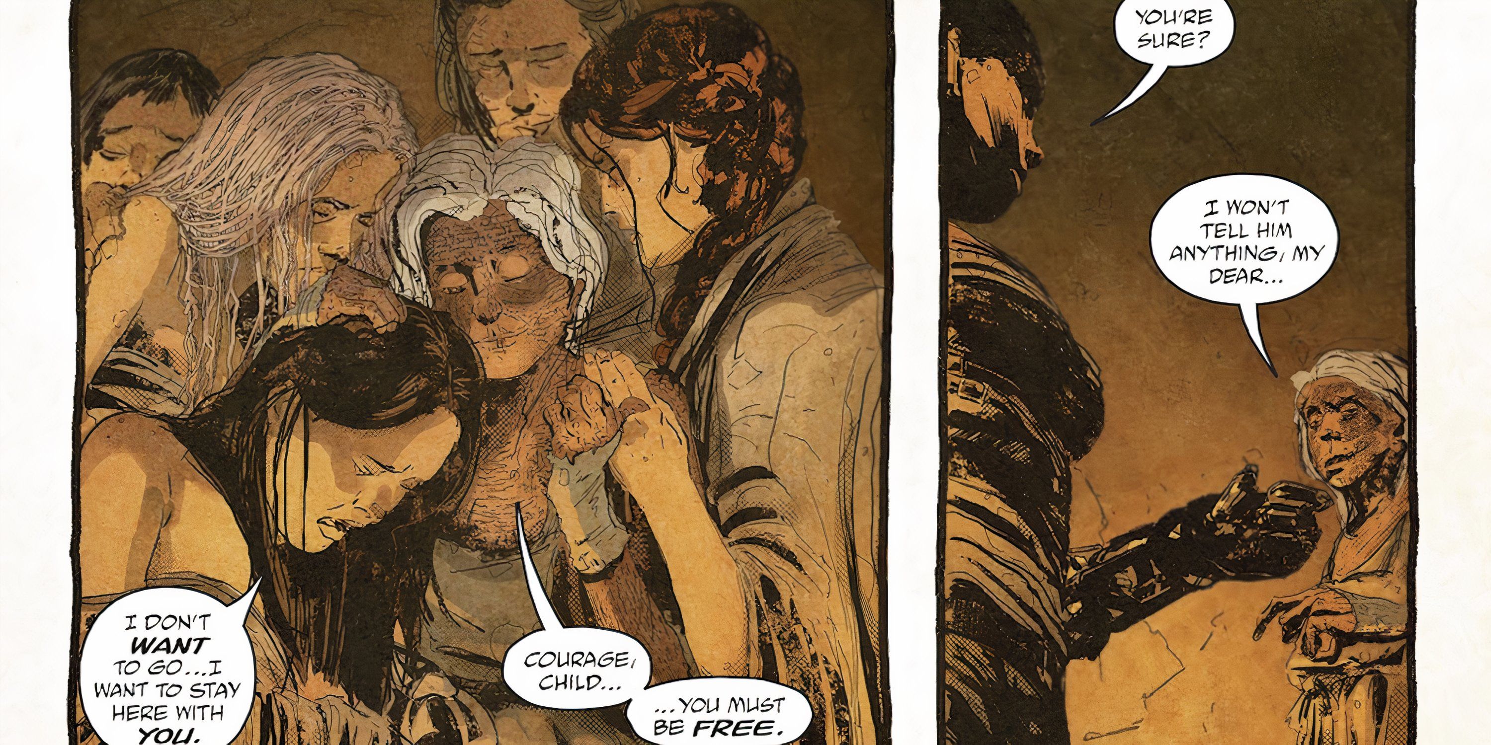Mother Giddy hugs Immortan Joe's wives in the Mad Max: Fury Road comic.