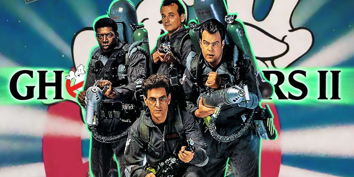 The main cast of Bill Murray, Dan Akroyd, Harold Ramis and Ernie Hudson post in their iconic costumes for Ghostbusters II