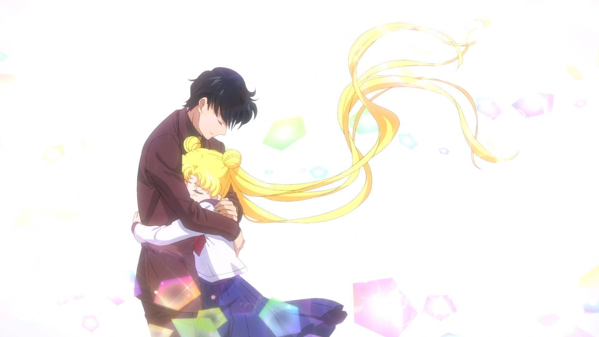Usagi and Mamoru hugging in Sailor Moon Cosmos
