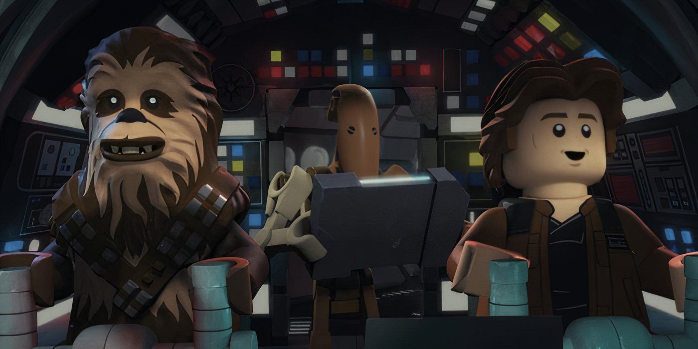 Han, Chewie y un droide de batalla en LEGO Star Wars All-Stars