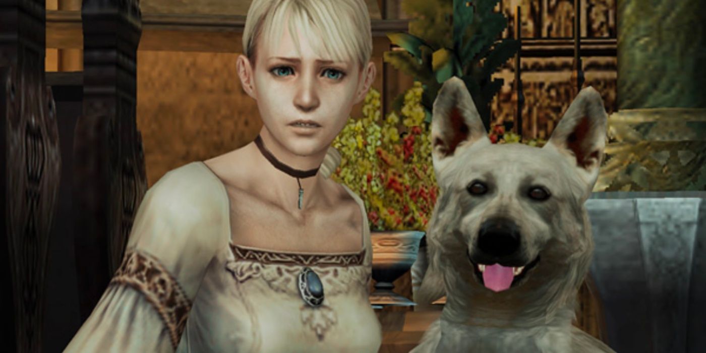 A protagonista de Haunting Ground ao lado de seu companheiro cachorro.