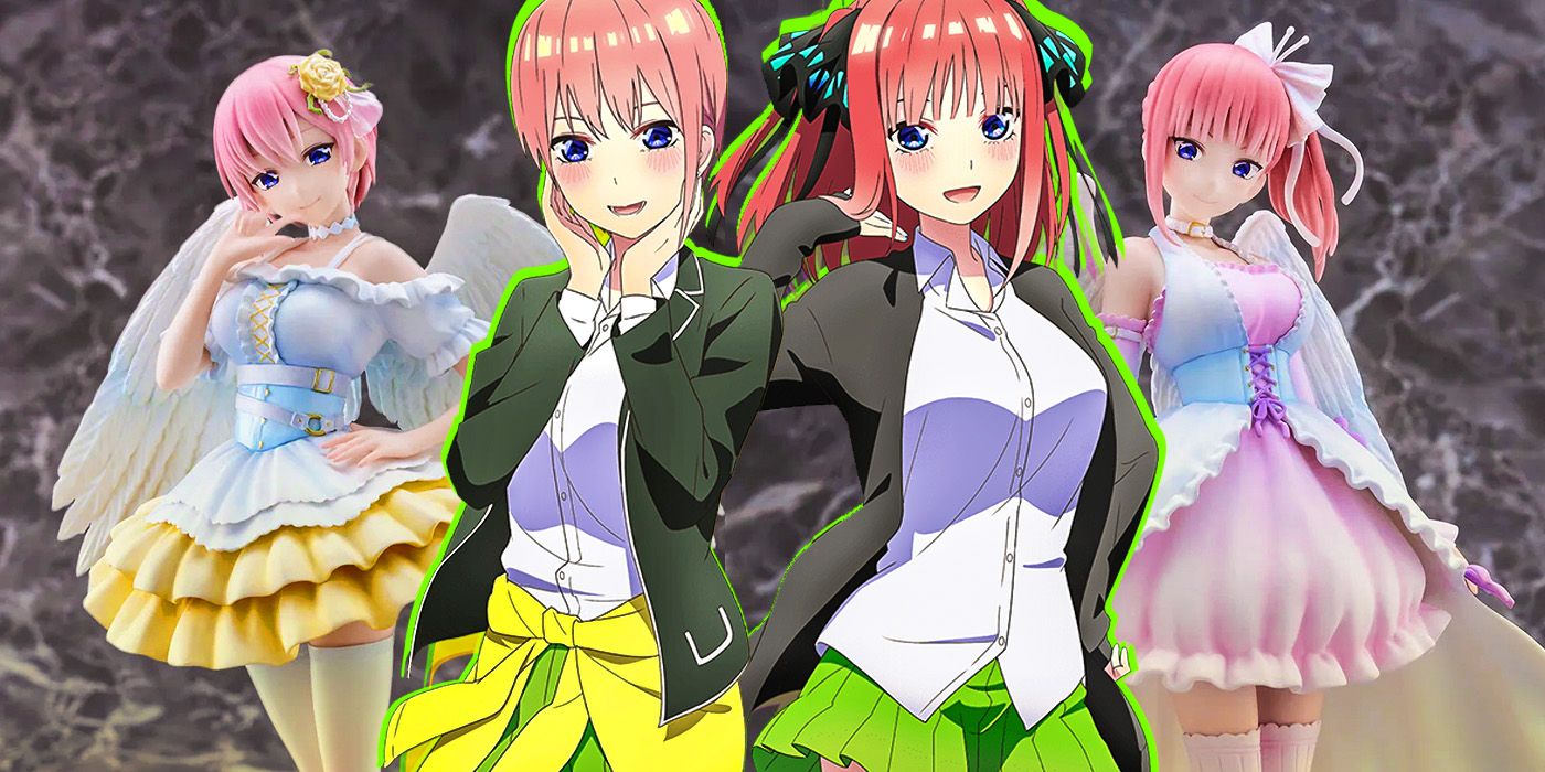 Ichika and Nino Nakano from The Quintessential Quintuplets with angel figures