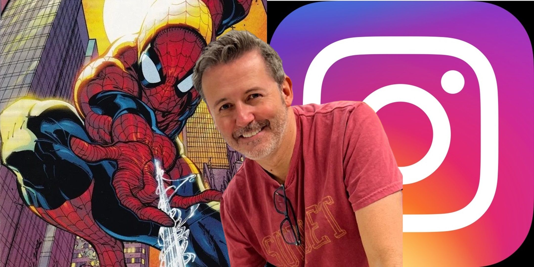 J. Scott Campbell in front of a piece of his art and the Instagram logo