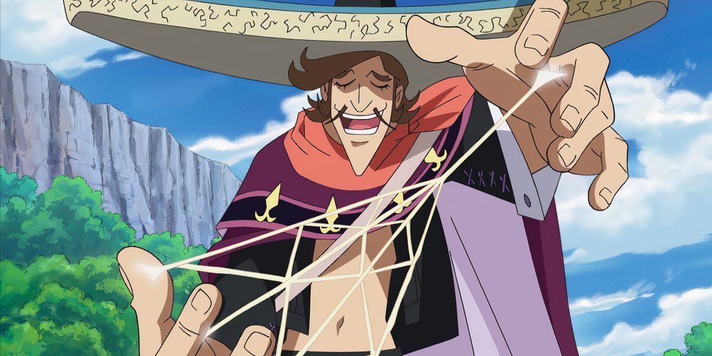 Largo dos Amigo Pirates de One Piece usando seu Ami Ami no Mi durante o Little East Blue Arc para criar uma rede pegajosa.