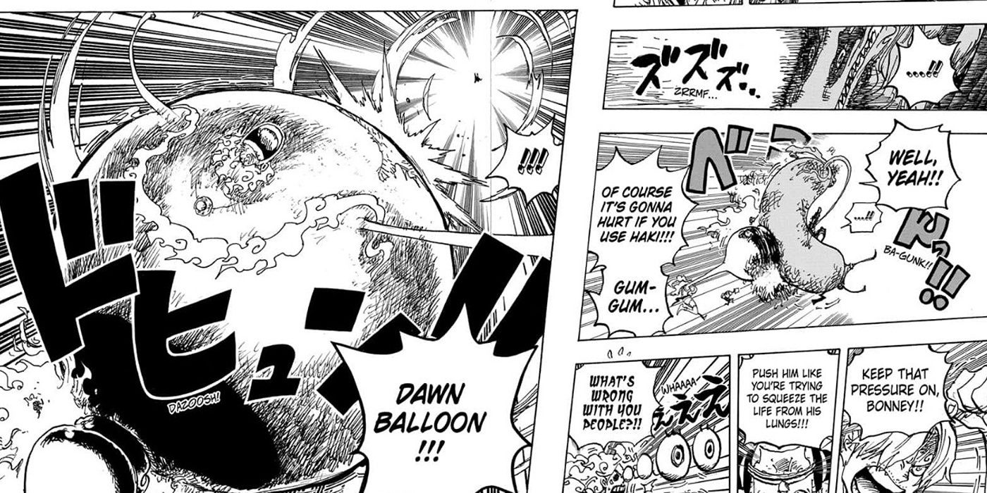 Luffy attacks Mars with dawn balloon.