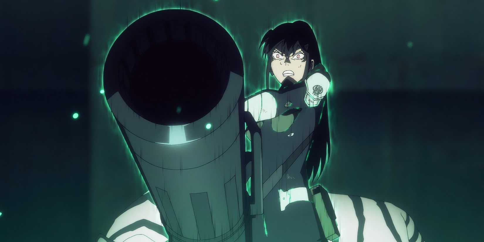 Mina Ashiro preparing to fire a cannon in Kaiju No. 8 Episode 10.