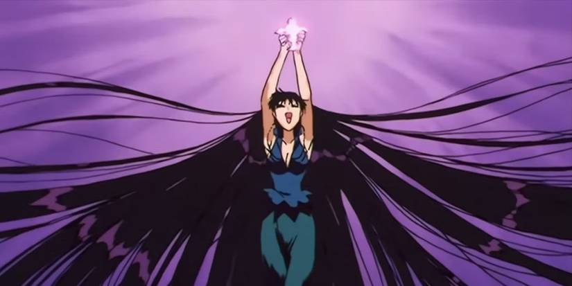 Mistress 9 cackling and holding the Holy Grail in the anime Sailor Moon.