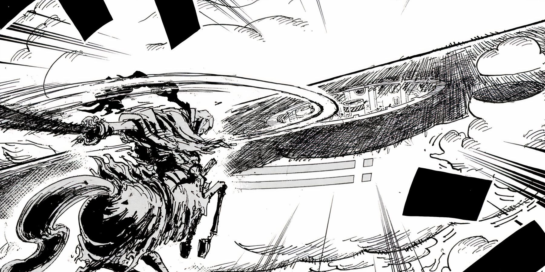 Saint V. Nusjuro cuts the Labophase in half while in his hybrid form in the One Piece manga.