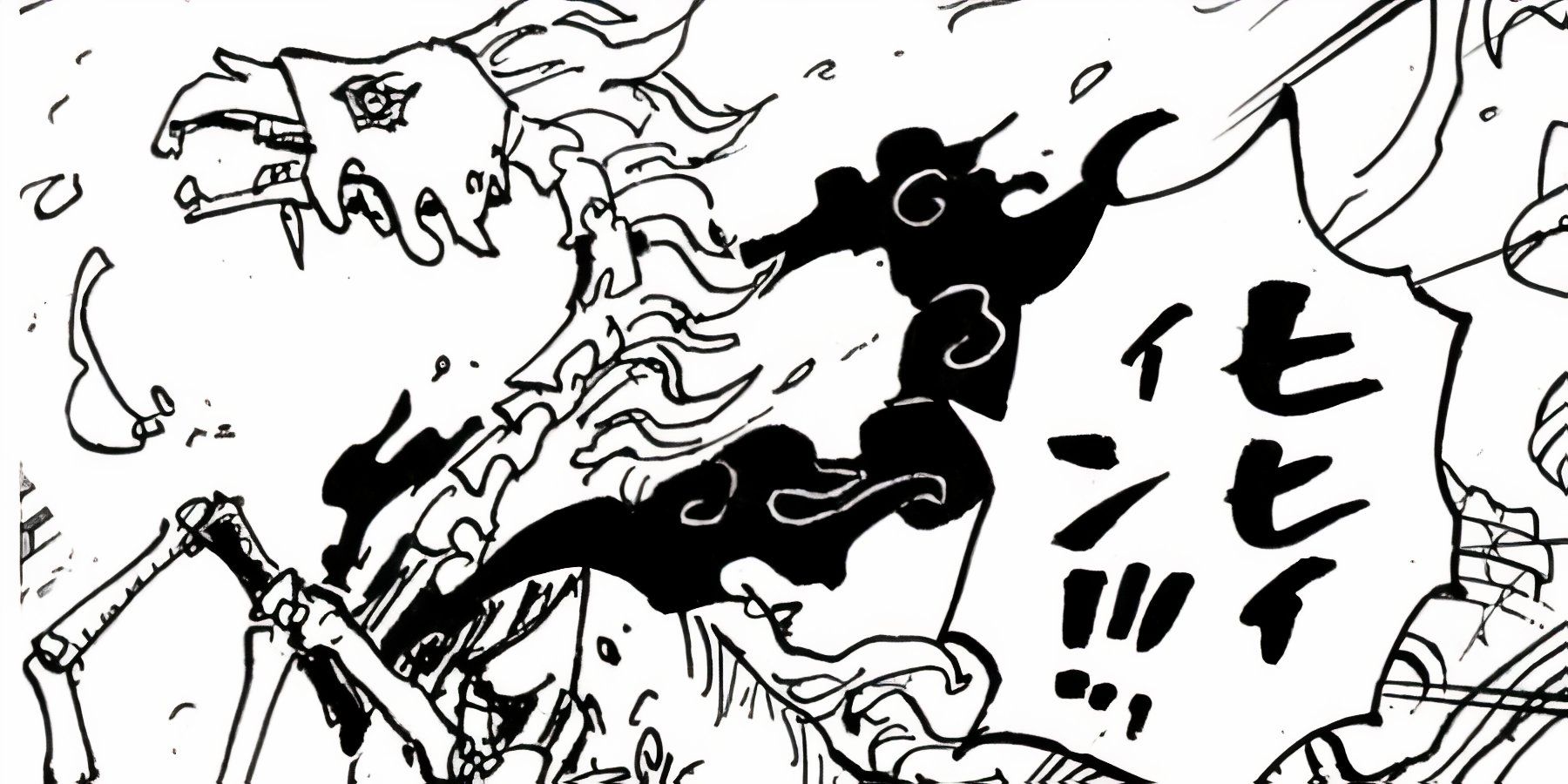 Saint V. Nusjuro reveals his skeletal beast form in the One Piece manga.