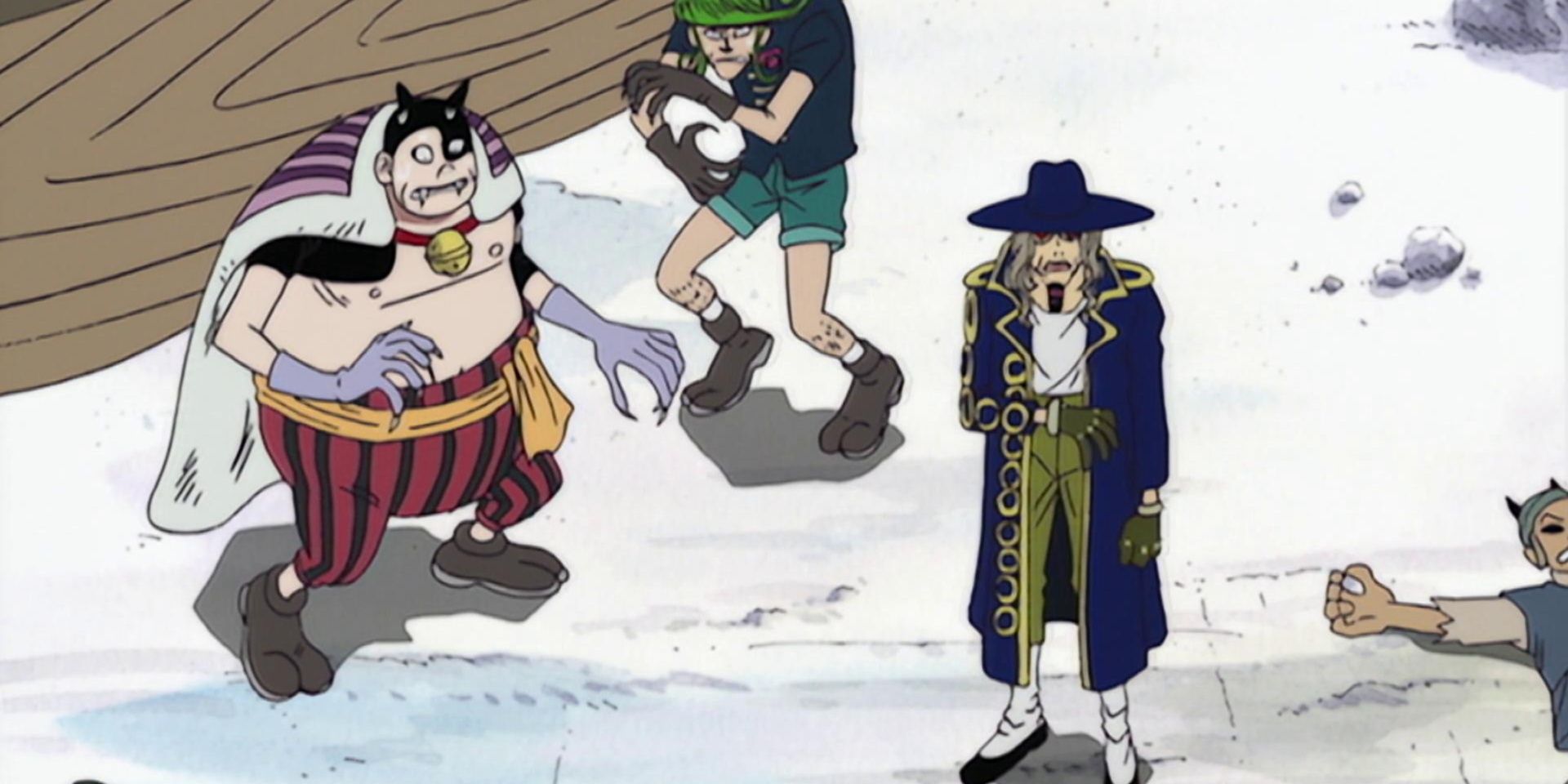 Jango stands with other Black Cat Pirates in One Piece.