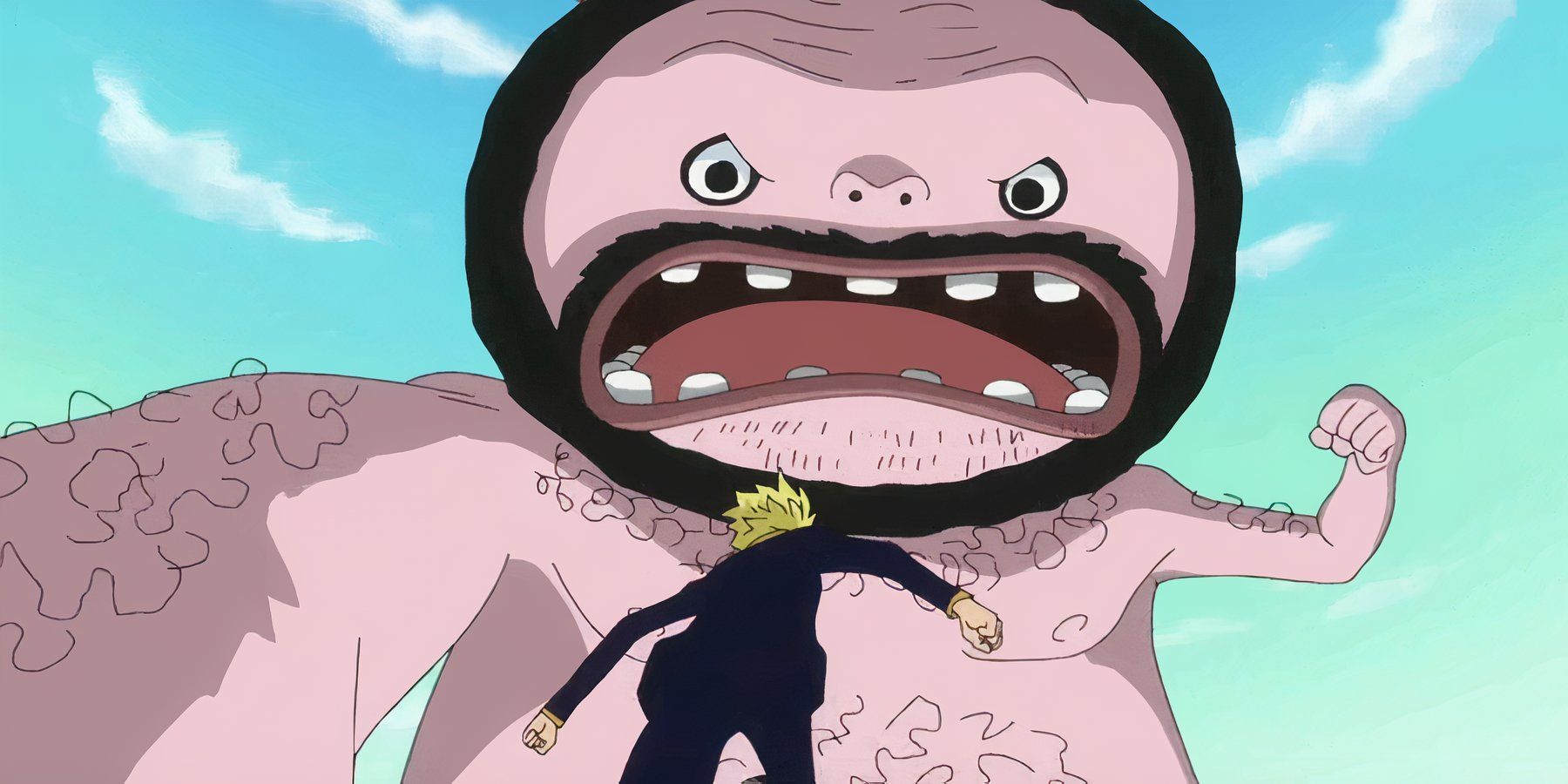 Sanji dodges Wadatsumi's punches in One Piece.