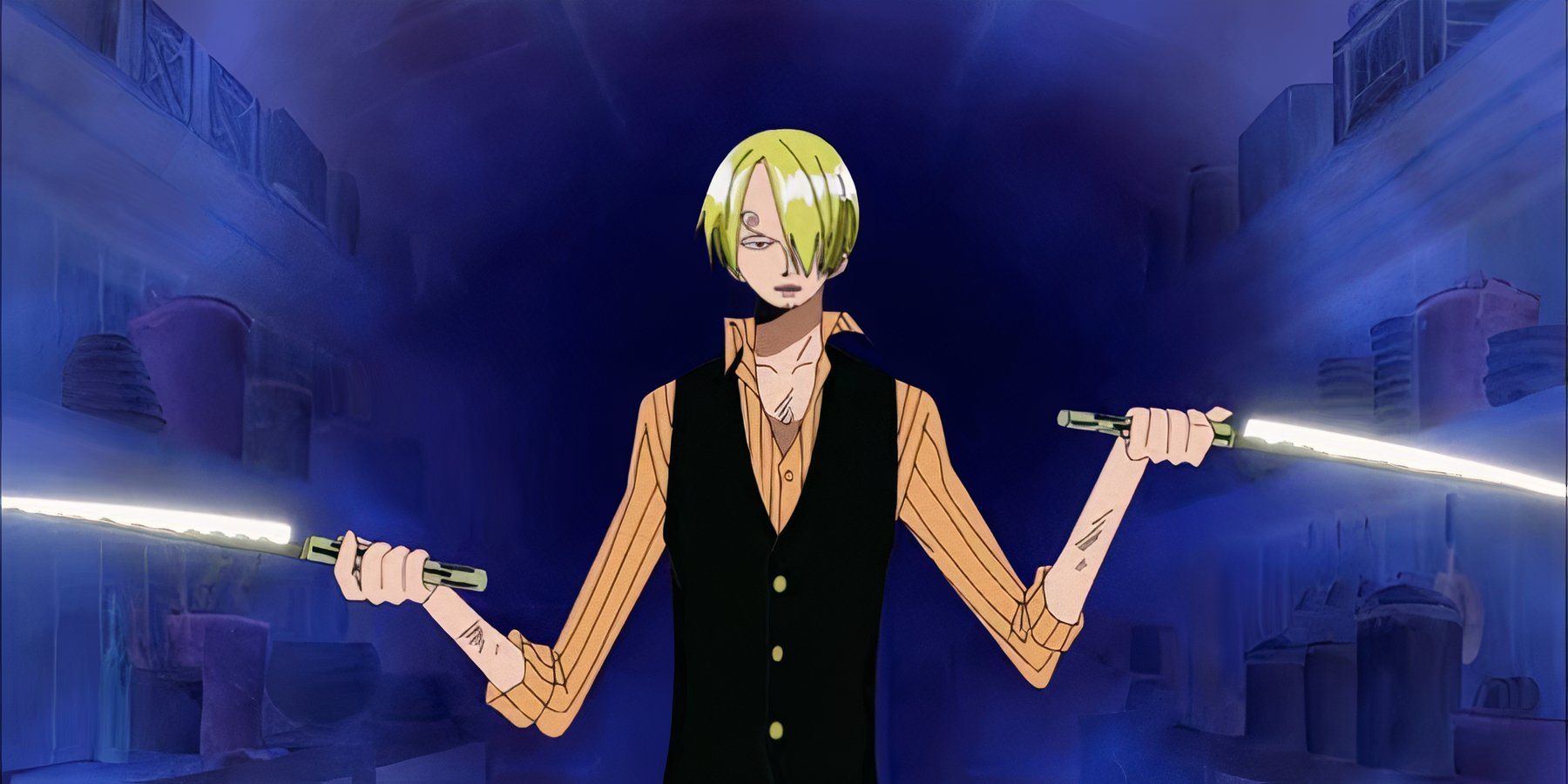 Sanji decides to use knives against Wanze in One Piece.