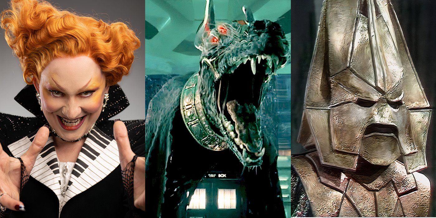 Maestro leers menacingly at the viewer in The Devil's Chord, Sutekh sits atop the TARDIS in The Legend Of Ruby Sunday/Empire of Death, and Omega presides over his antimatter universe in Doctor Who The Three Doctors.