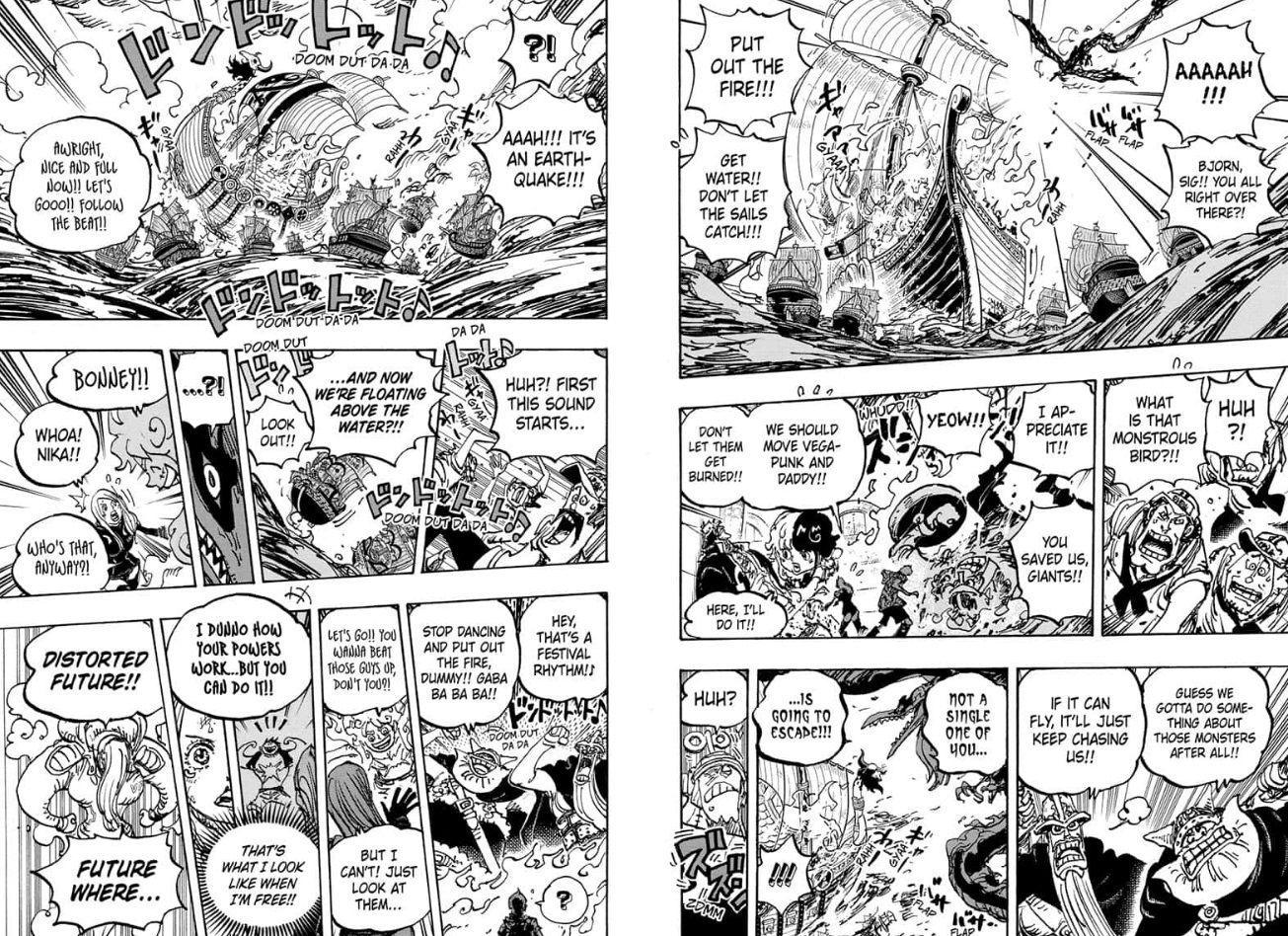 One Piece, chapter 1118, where Mars attacks the giant ships.