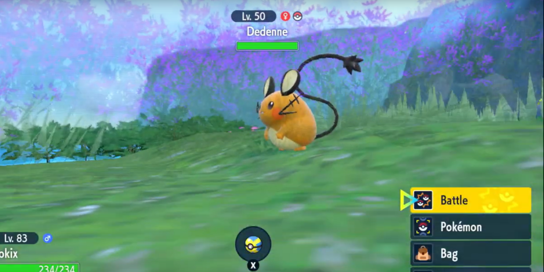 Uma Dedenne selvagem em Pokémon Scarlet & Violet.