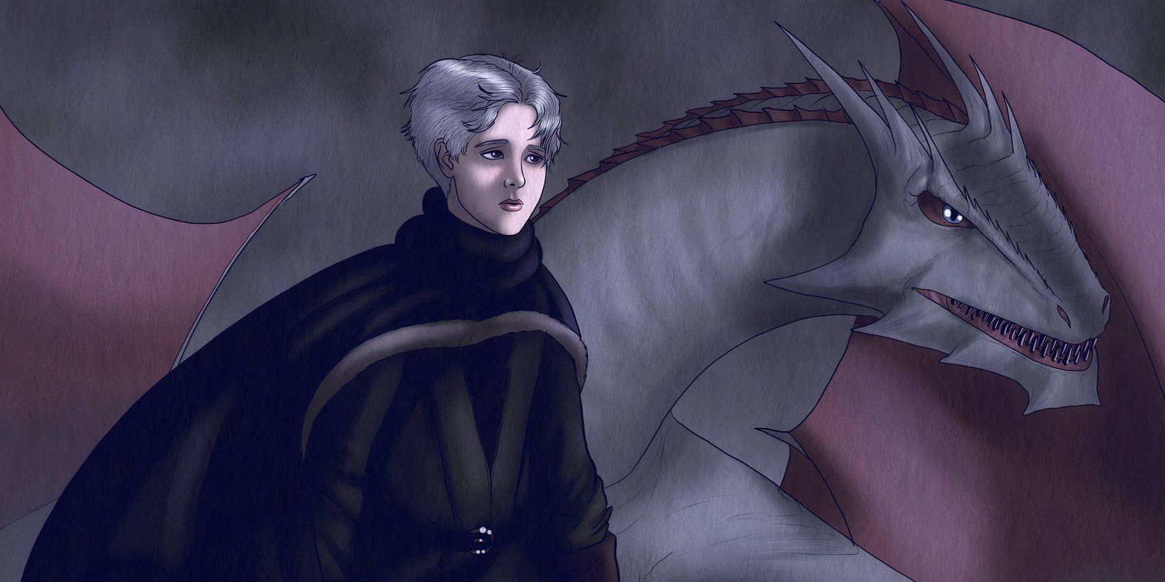 Príncipe Aegon Targaryen ao lado de Stormcloud na arte de Game of Thrones de Jota Saraiva