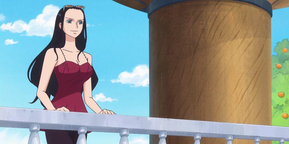 Robin está aproveitando a brisa enquanto navega para longe de Zou em One Piece.