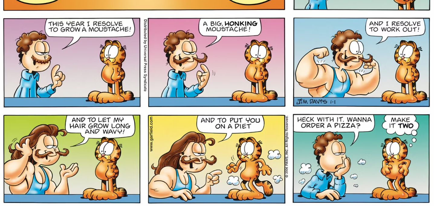 Jon faz uma série de resoluções de ano novo até que isso afete Garfield, então ele desiste.