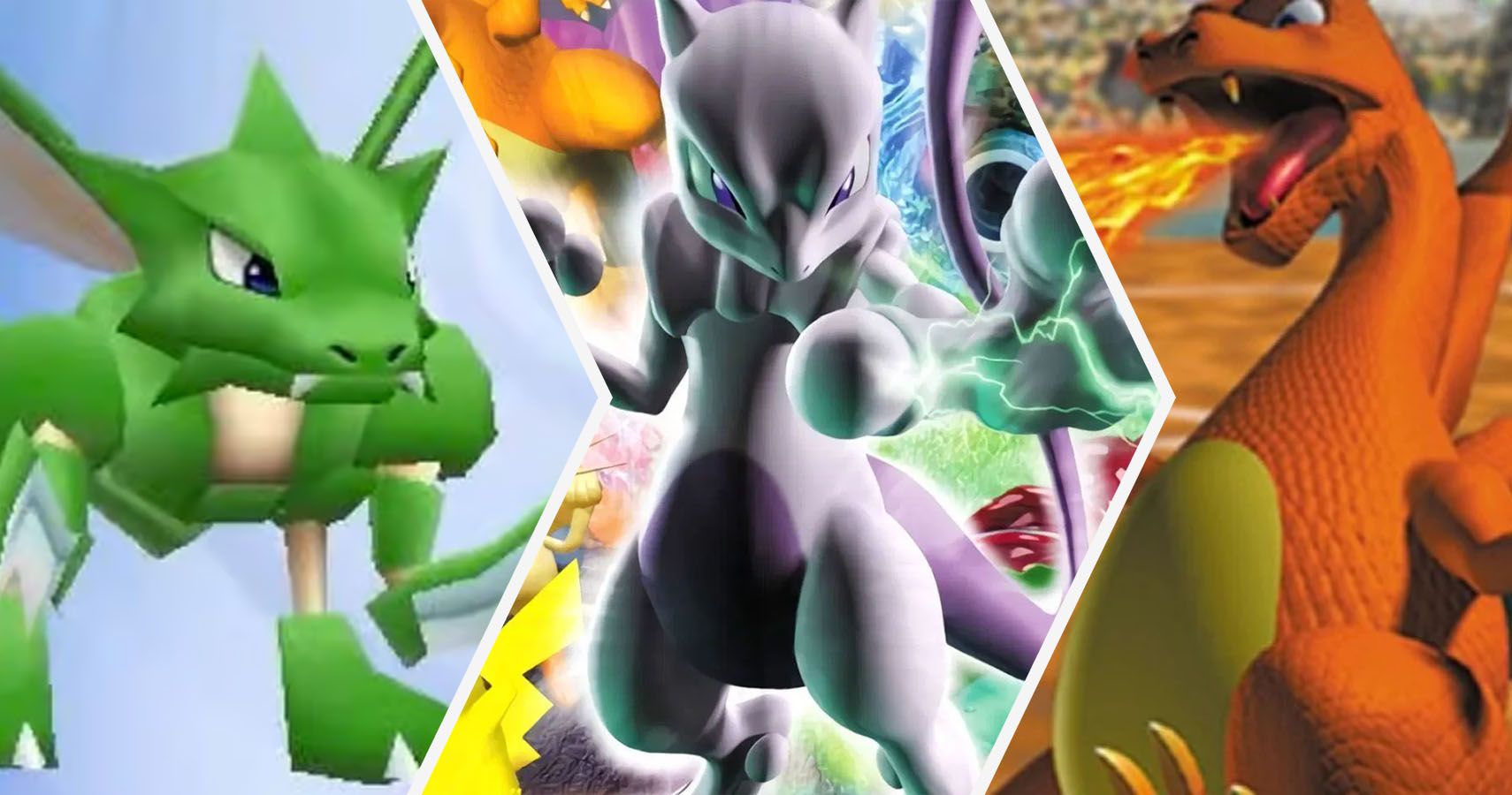 Scyther, Mewtwo and Charizard from Pokemon Stadium