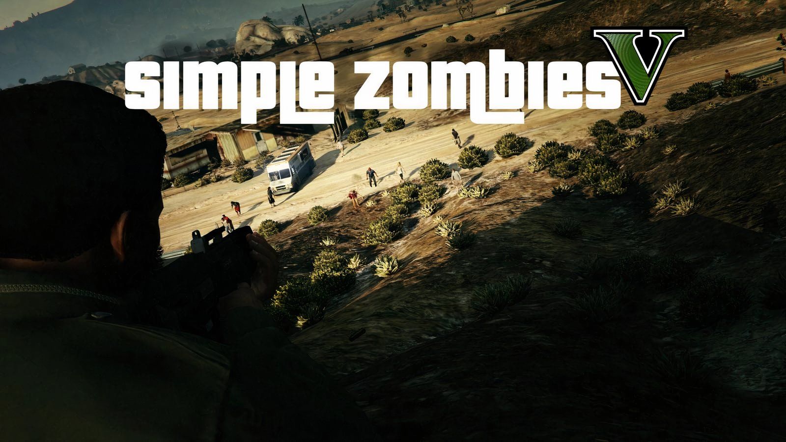 jugador apuntando con arma a zombies en GTA V 