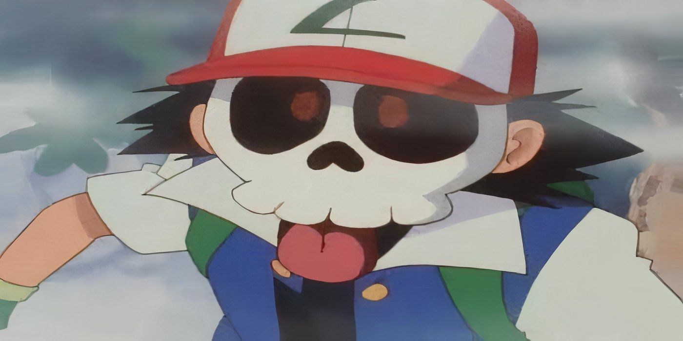 Ash com máscara de caveira em Pokémon