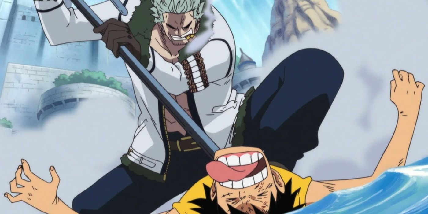 Smoker using Seastone on Luffy in One Piece