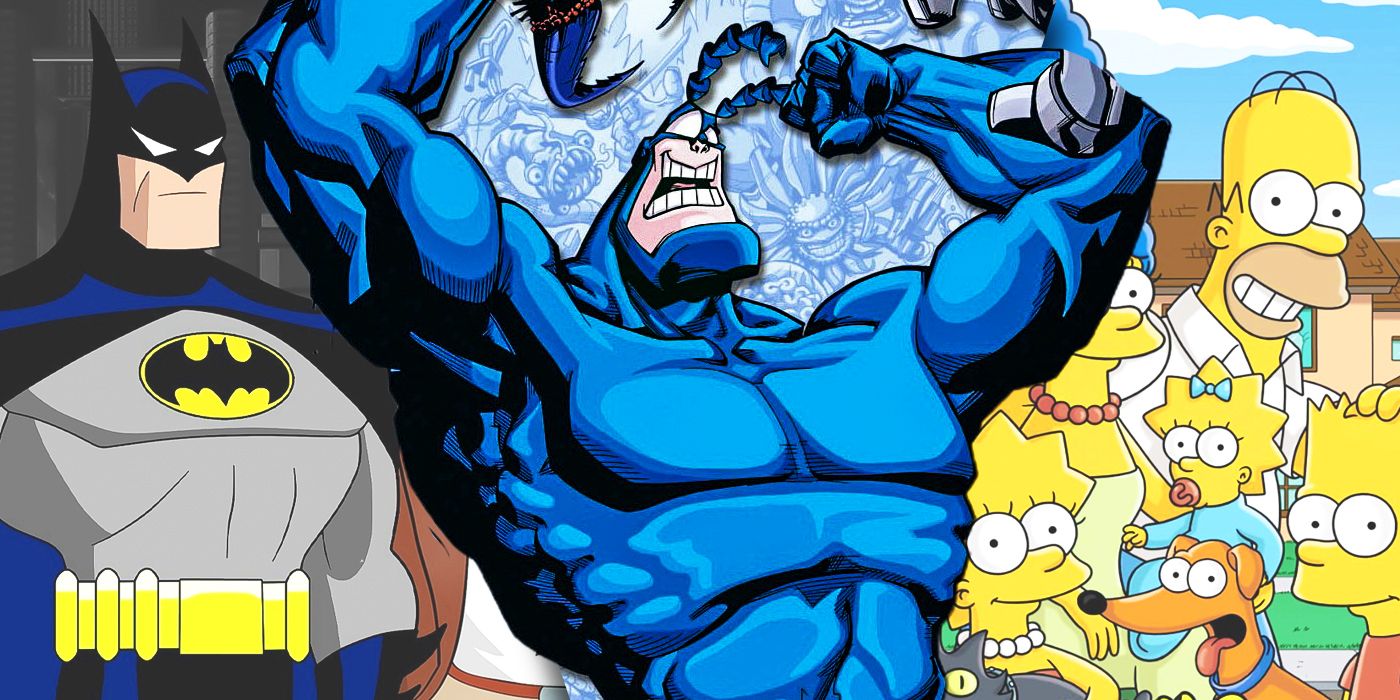 Split Images of Batman, The Tick, and The Simpsons