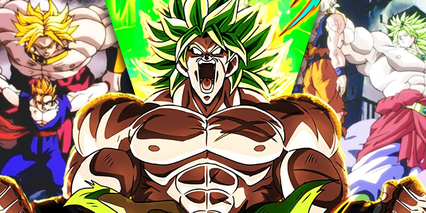 Split images of Broly, Gohan and Goku