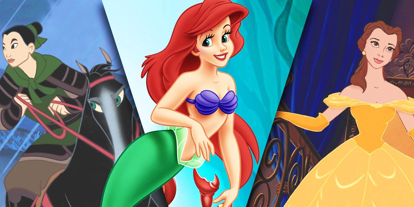 Split Images of Mulan, Ariel, and Belle