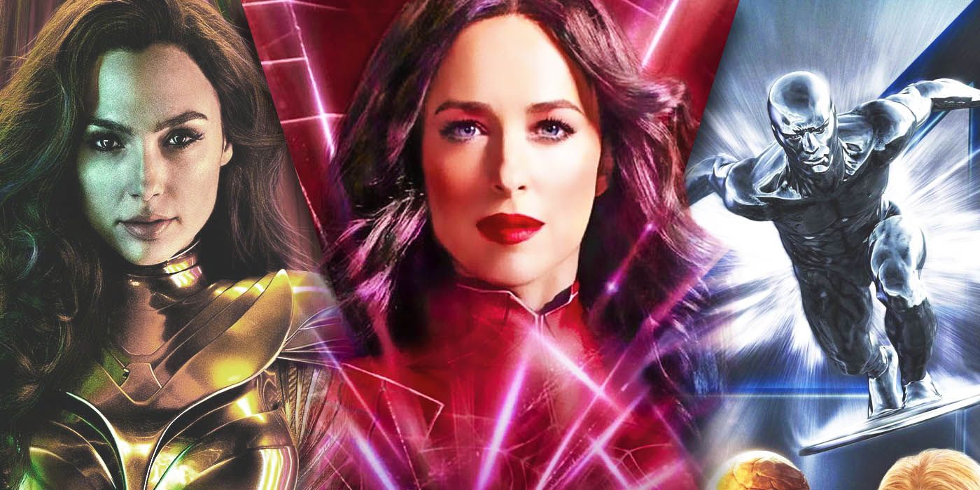 Split Images of Wonder Woman 1984, Madame Web, and Fantastic Four Rise Of Silver Surfer