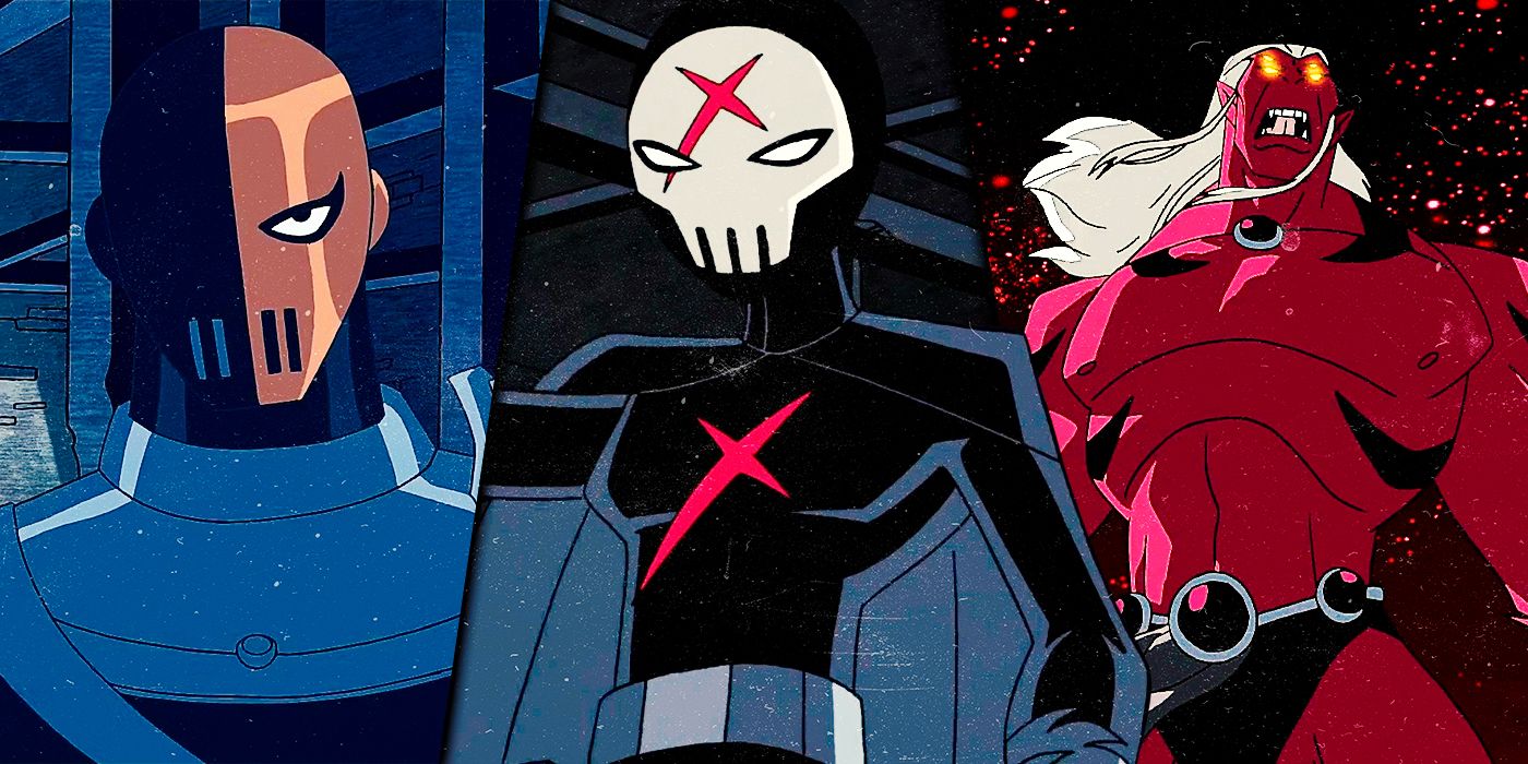 Teen Titans split image with Red X, Slade and Trigon