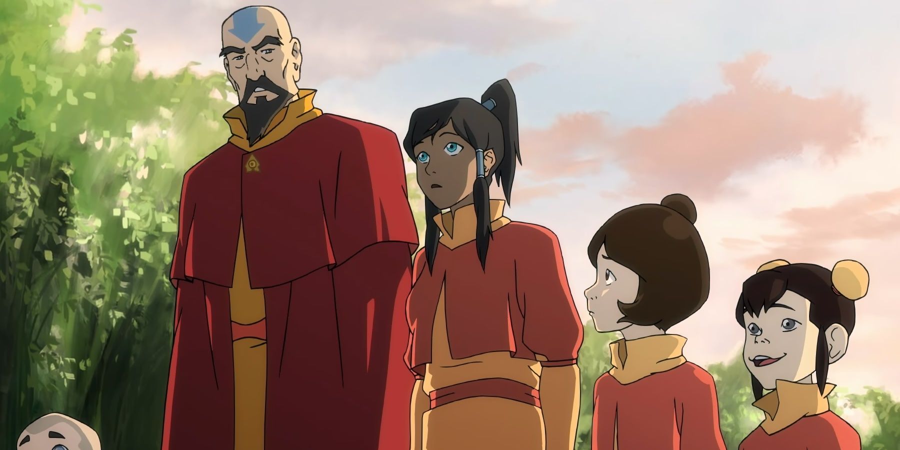 Tenzin y sus hijos hablan con Korra.