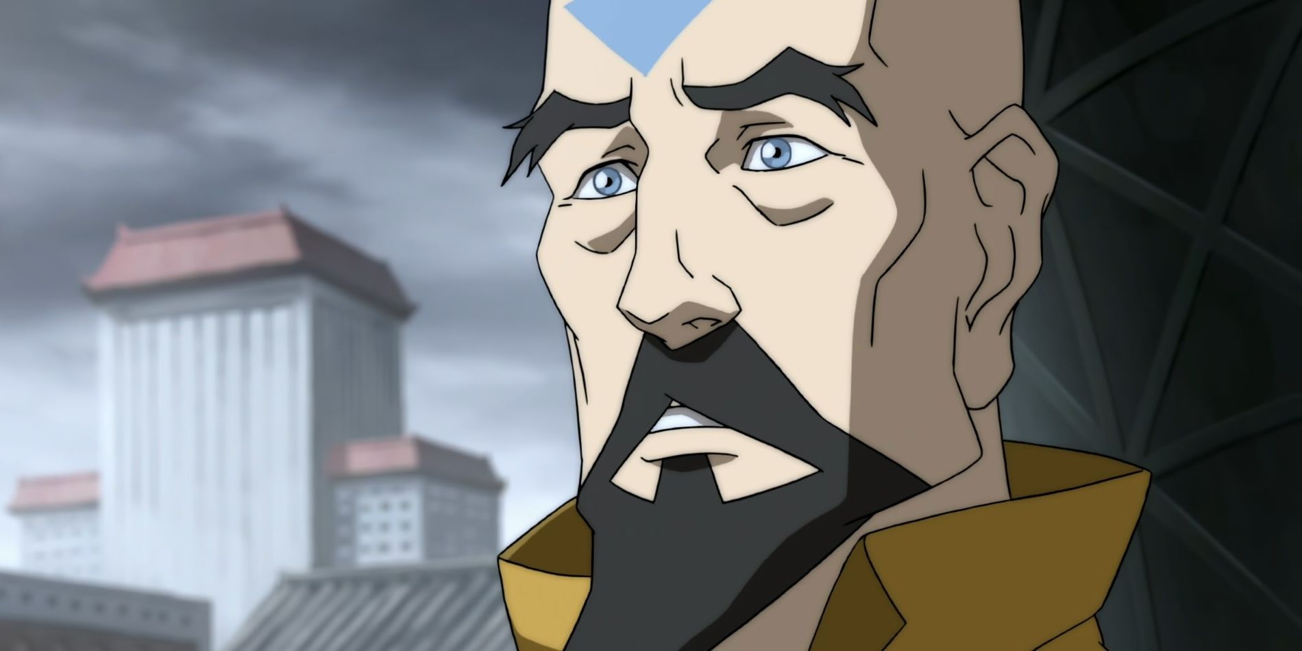 Tenzin stares in shock in Republic City.